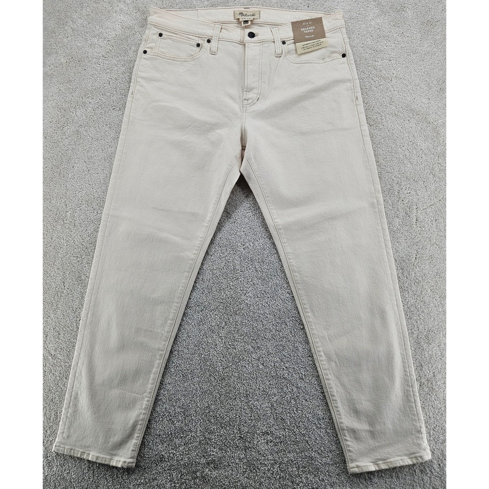 Madewell Relaxed Taper Authentic Flex Denim Jeans Off-White Cream 35x32 NEW